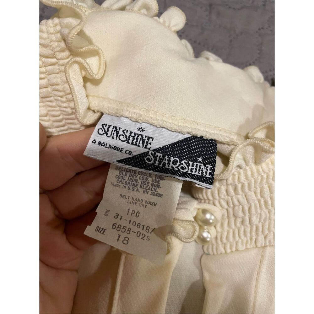Sunshine Starshine Cream Vintage 1970’s Prairie Cottagecore High Collar Belted W - Picture 10 of 11
